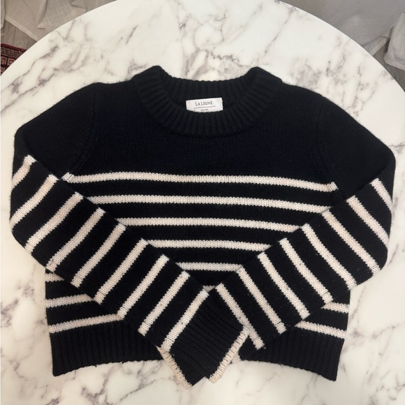 La Ligne Sweaters - La Ligne Black and White Mini Marin Crew Neck Sweater